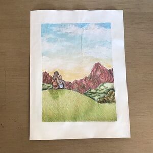 Brother and sister (8) - mixed media original character, landscape portrait.